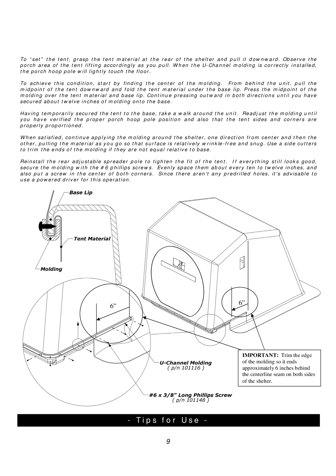 Clam Corp 8323 manual Tips for Use 