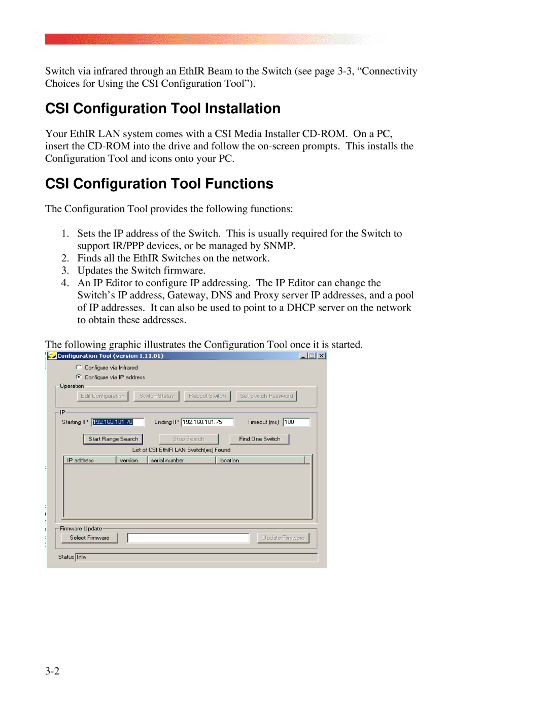 Clarinet Systems EthIR LAN manual CSI Configuration Tool Installation, CSI Configuration Tool Functions 