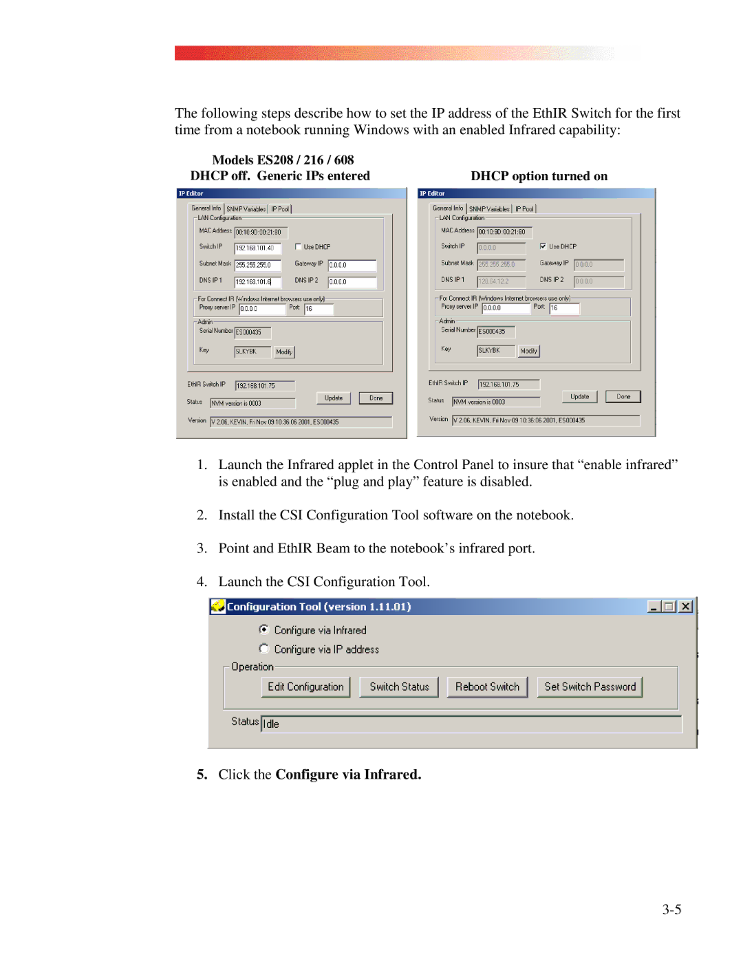 Clarinet Systems EthIR LAN manual Click the Configure via Infrared 