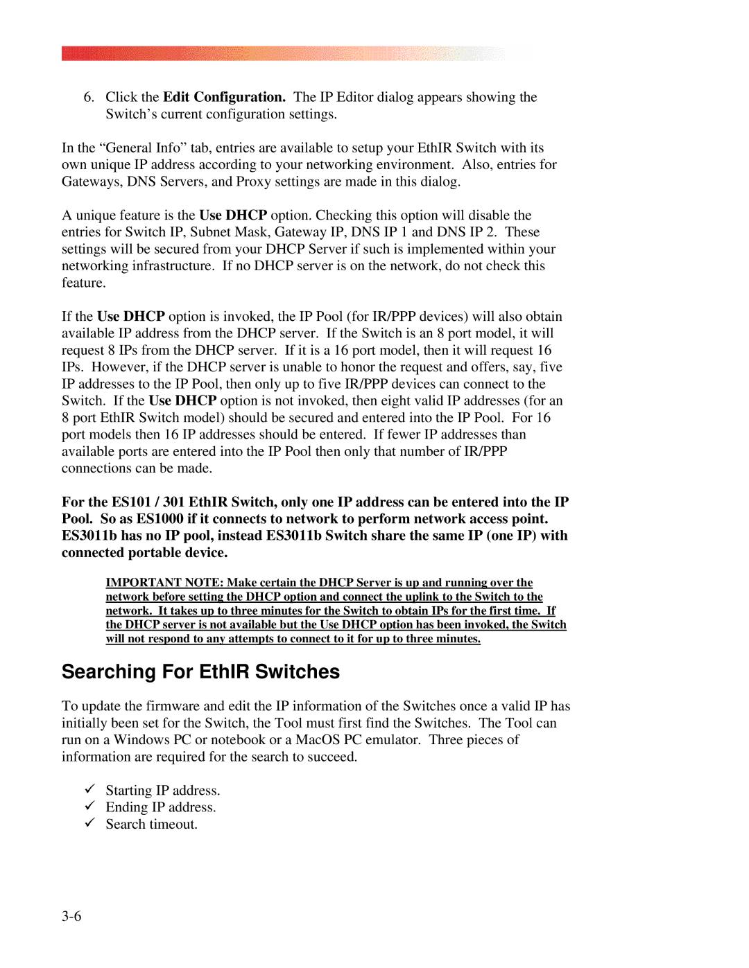 Clarinet Systems EthIR LAN manual Searching For EthIR Switches 