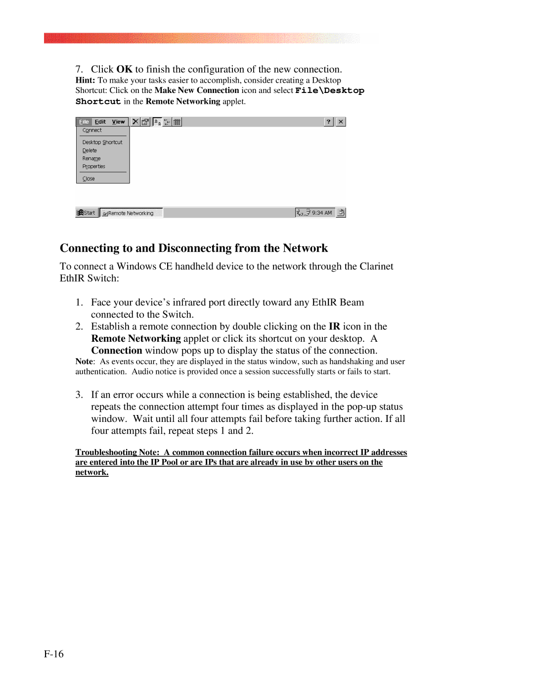 Clarinet Systems EthIR LAN manual Click OK to finish the configuration of the new connection 