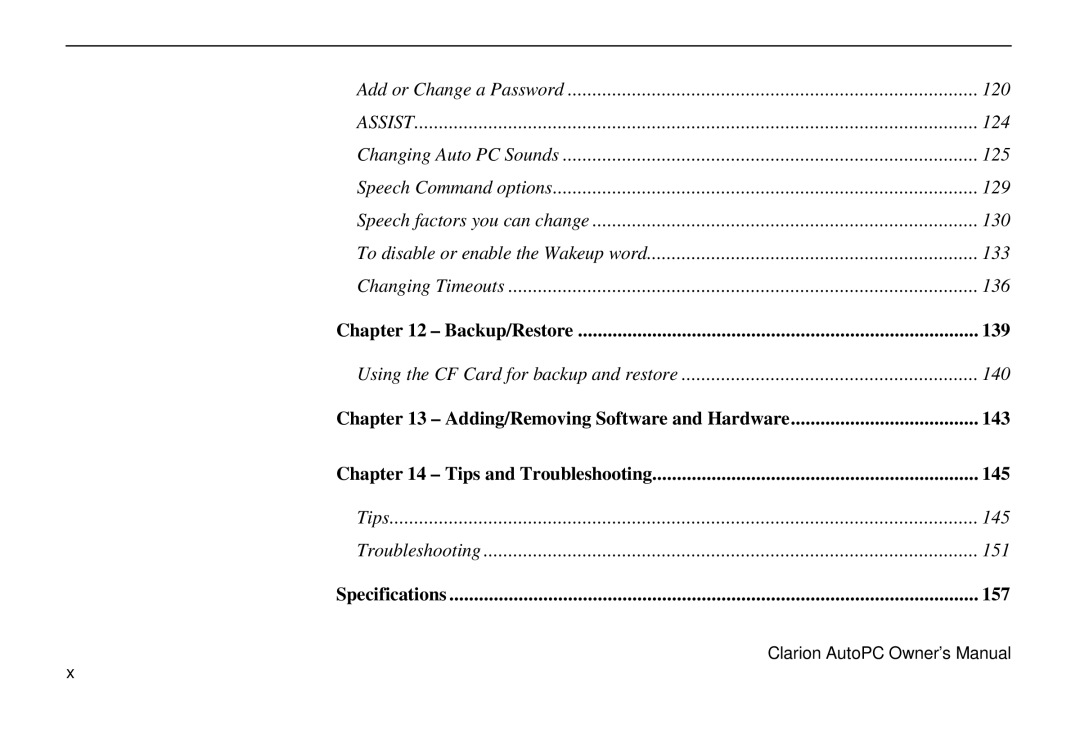 Clarion 310C owner manual Backup/Restore 139 