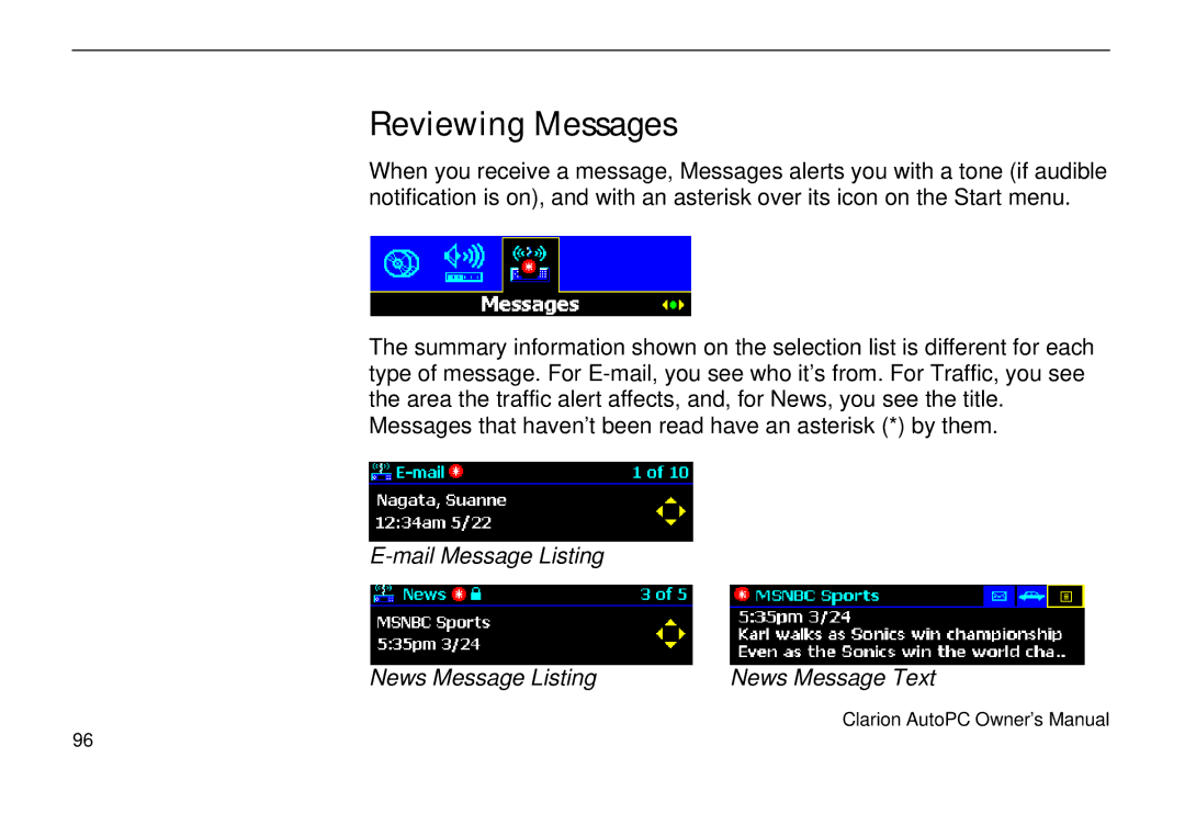 Clarion 310C owner manual Reviewing Messages 