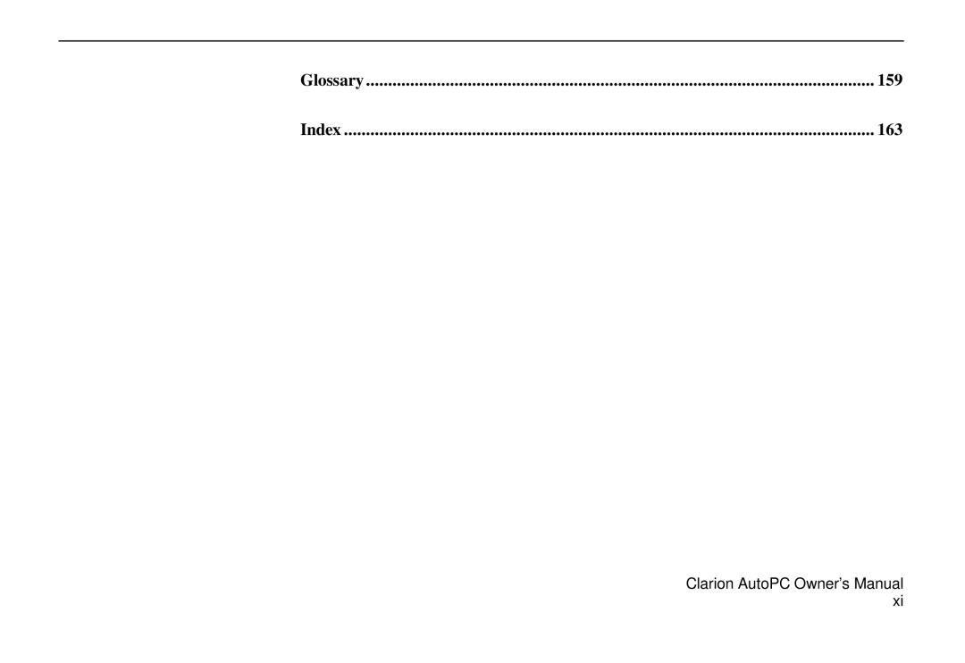 Clarion 310C owner manual Glossary 159 Index 163 