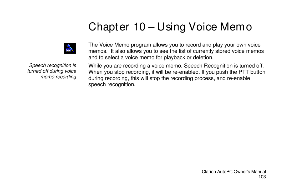 Clarion 310C owner manual Using Voice Memo 