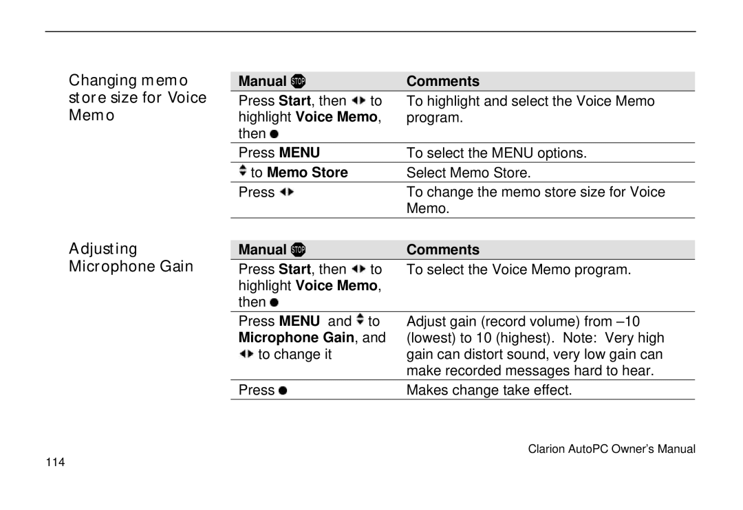 Clarion 310C owner manual To Memo Store, Microphone Gain 