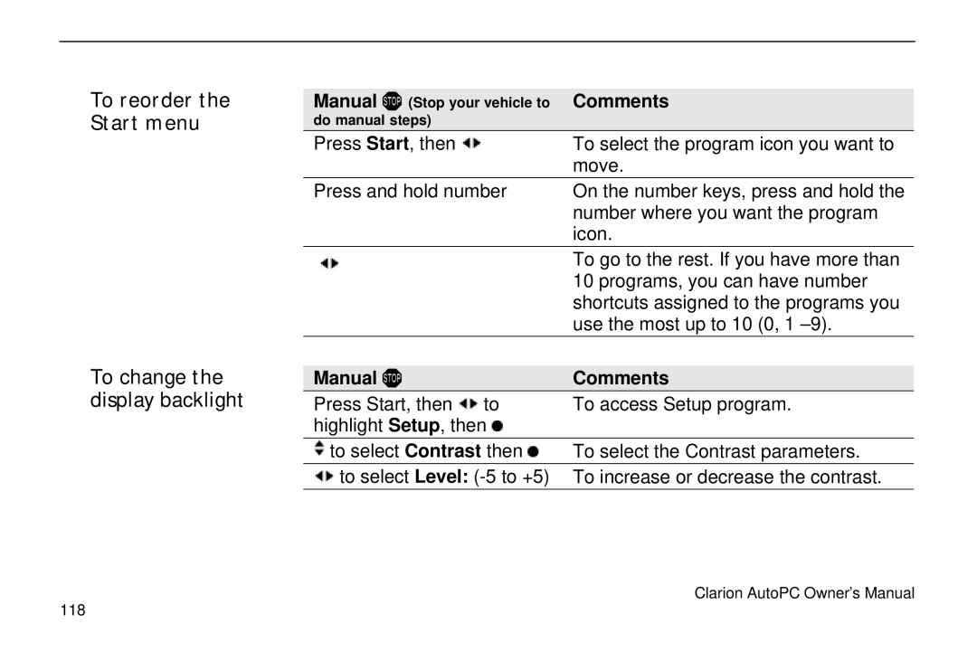 Clarion 310C owner manual To reorder the Start menu, Comments 