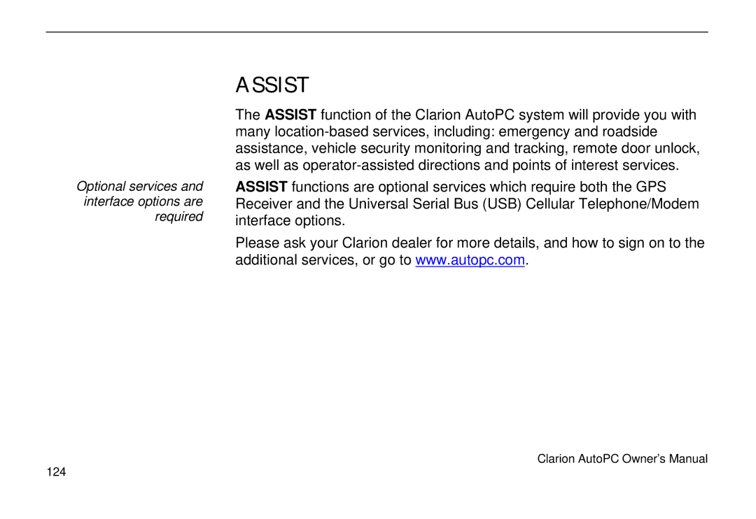 Clarion 310C owner manual Assist 