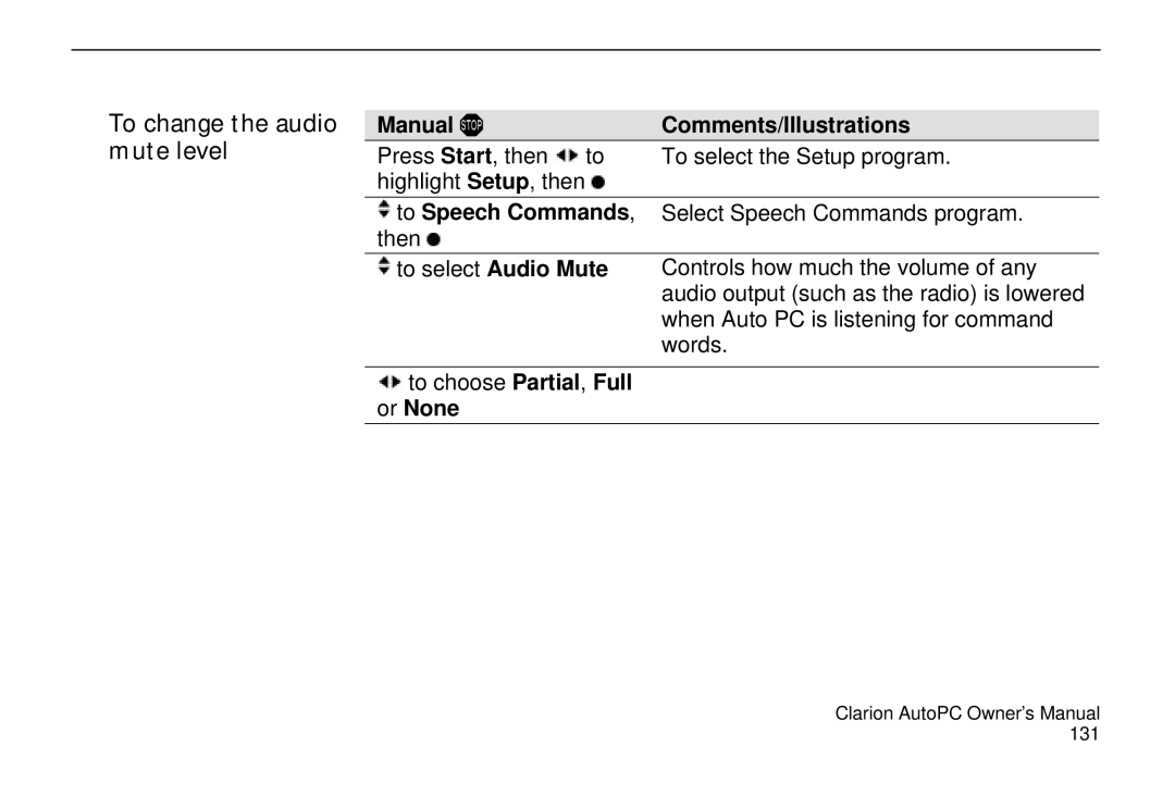 Clarion 310C owner manual To change the audio, Mute level 