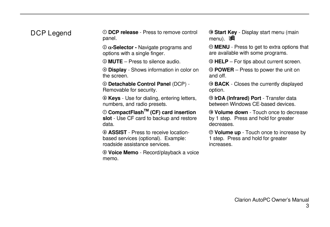 Clarion 310C owner manual DCP Legend 