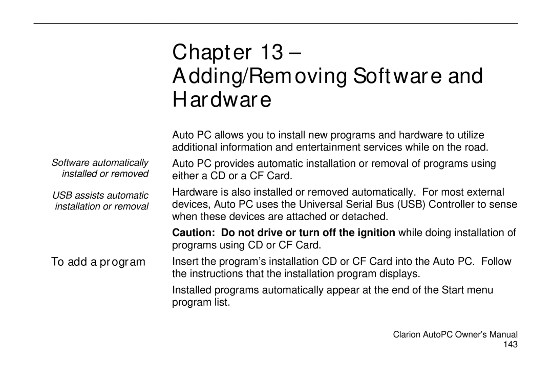 Clarion 310C owner manual Adding/Removing Software Hardware, To add a program 