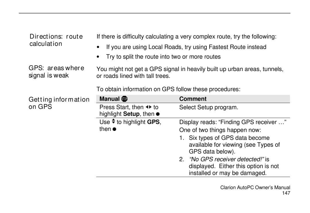 Clarion 310C owner manual No GPS receiver detected! is 