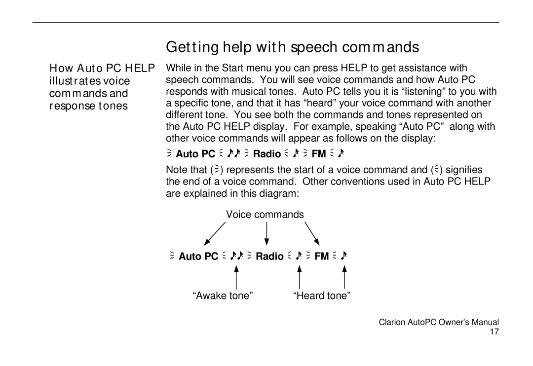 Clarion 310C owner manual Getting help with speech commands, Auto PC Radio FM 