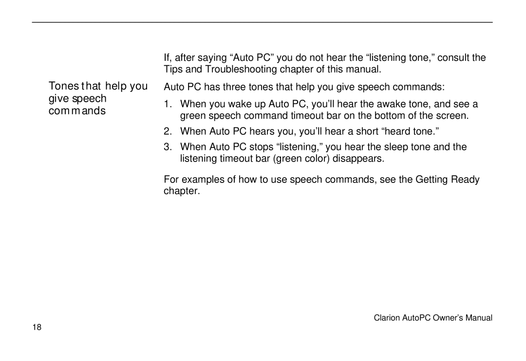 Clarion 310C owner manual Tones that help you give speech commands 