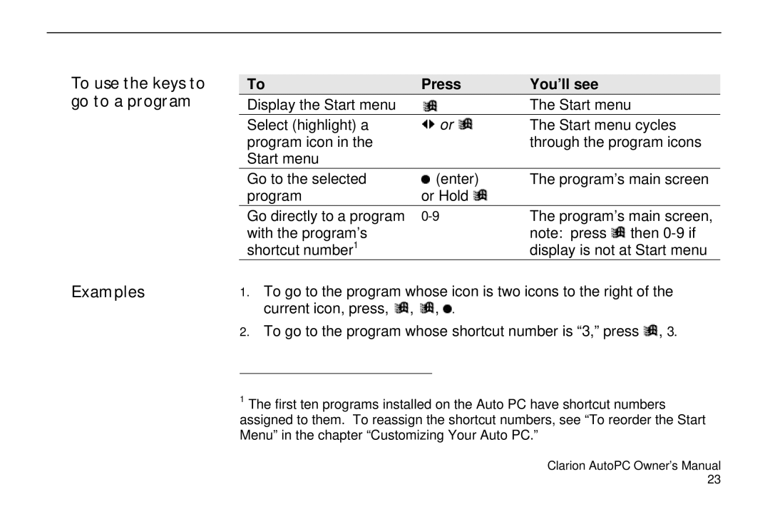 Clarion 310C owner manual Examples, Press You’ll see 