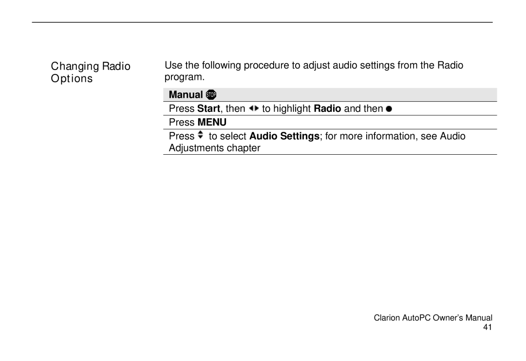 Clarion 310C owner manual Changing Radio Options 