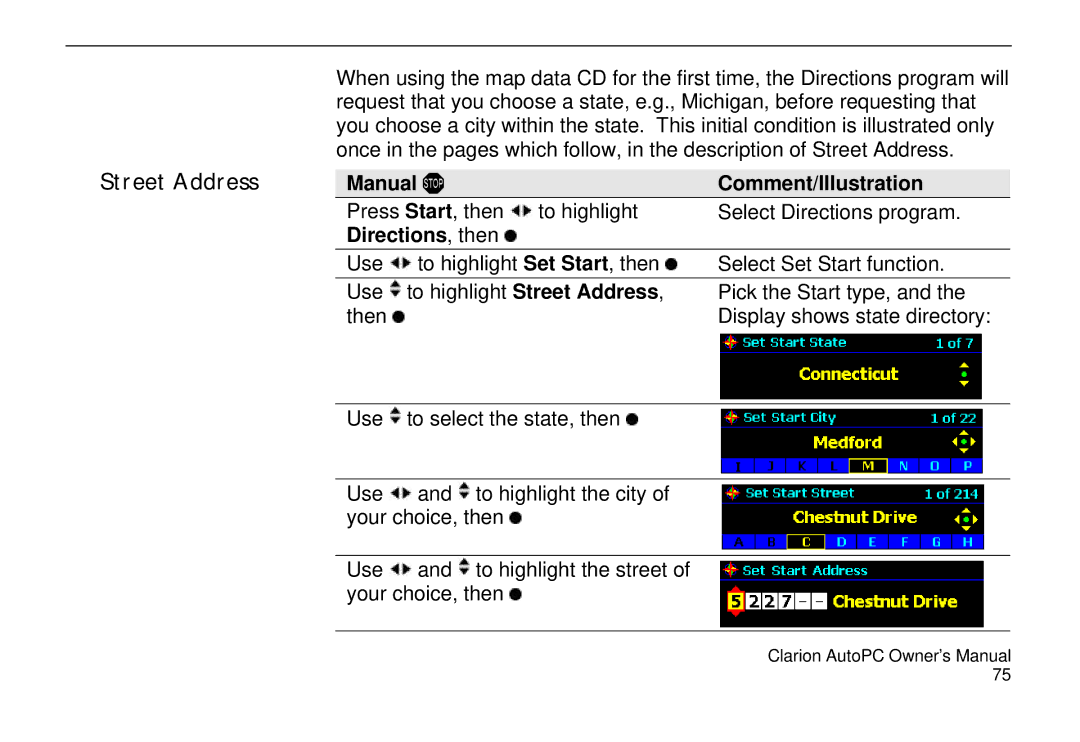 Clarion 310C owner manual Street Address 