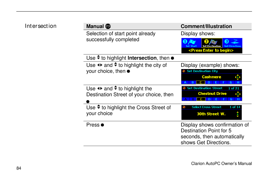 Clarion 310C owner manual Intersection 