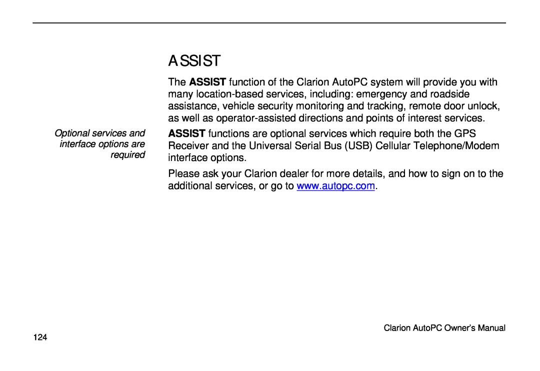 Clarion 310C owner manual Assist 
