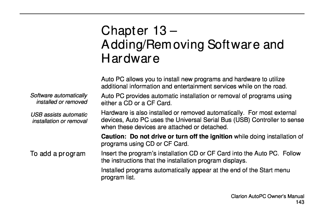 Clarion 310C owner manual Adding/Removing Software and, Hardware, To add a program 