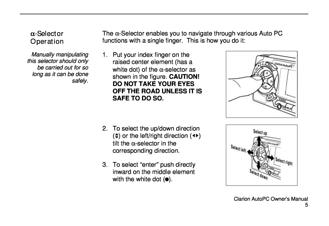 Clarion 310C owner manual α-Selector Operation 
