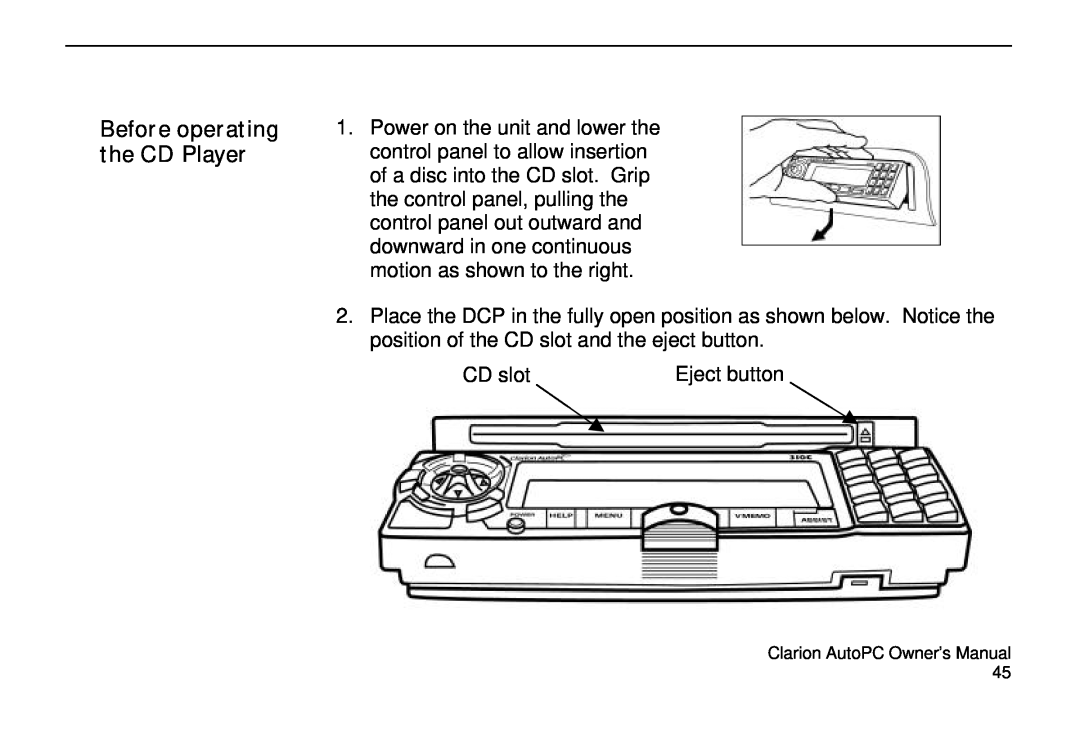 Clarion 310C owner manual Before operating, the CD Player 