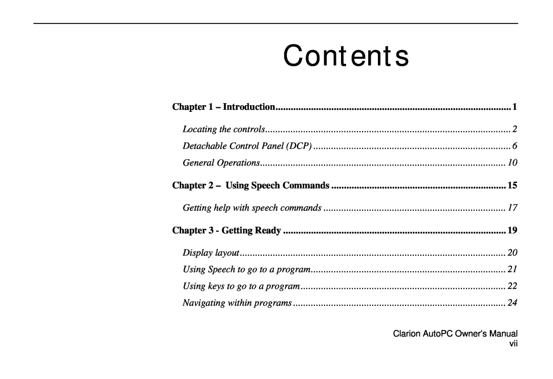 Clarion 310C owner manual Contents, Introduction, Using Speech Commands, Getting Ready 