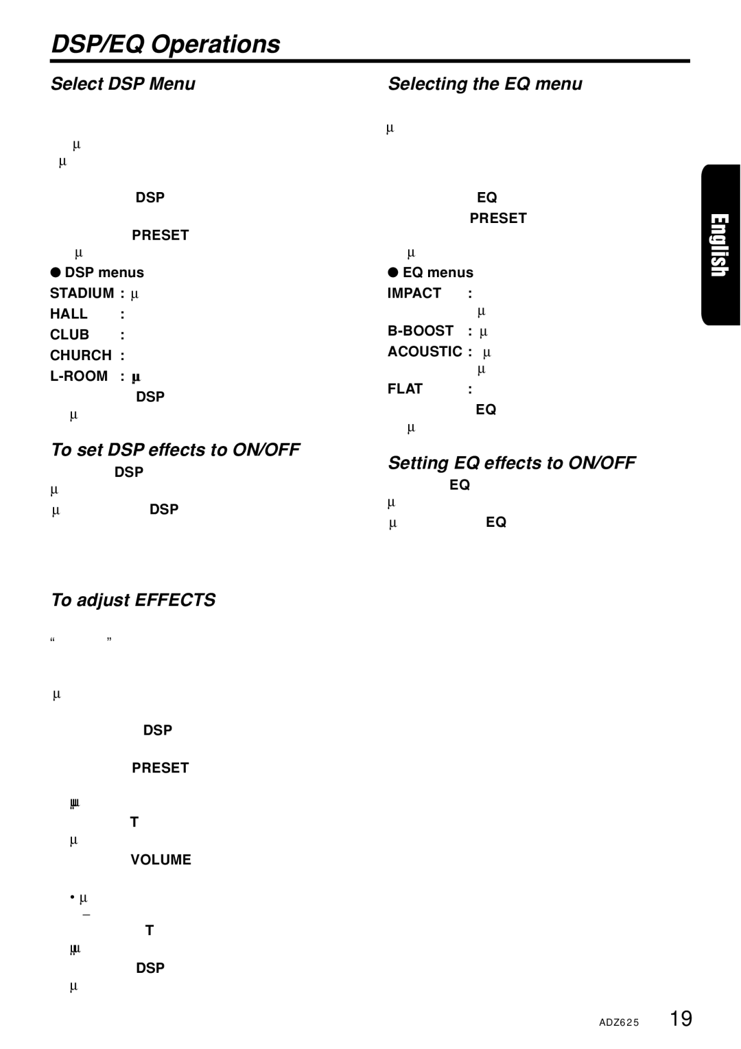 Clarion ADZ625 owner manual DSP/EQ Operations 