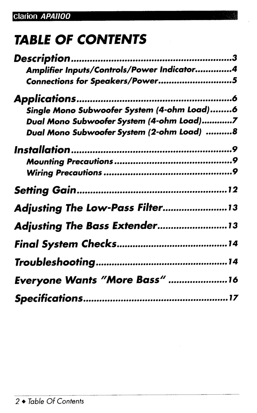 Clarion APA1100 manual 