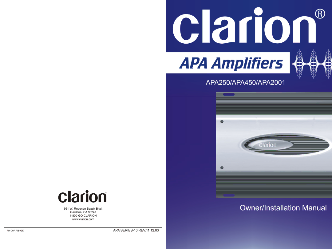 Clarion APA2001, APA250, APA450 manual 79-00APB-GK 