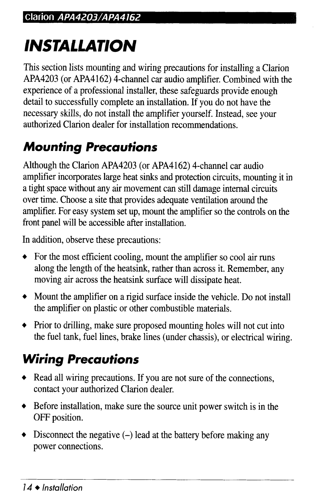 Clarion apa4162, APA4203 manual 