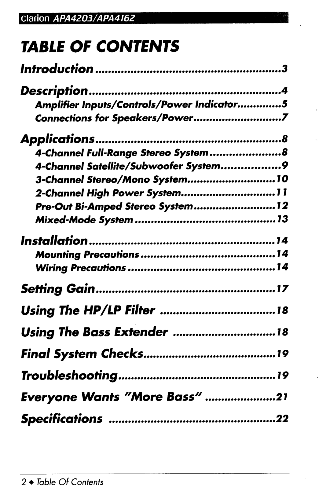 Clarion apa4162, APA4203 manual 