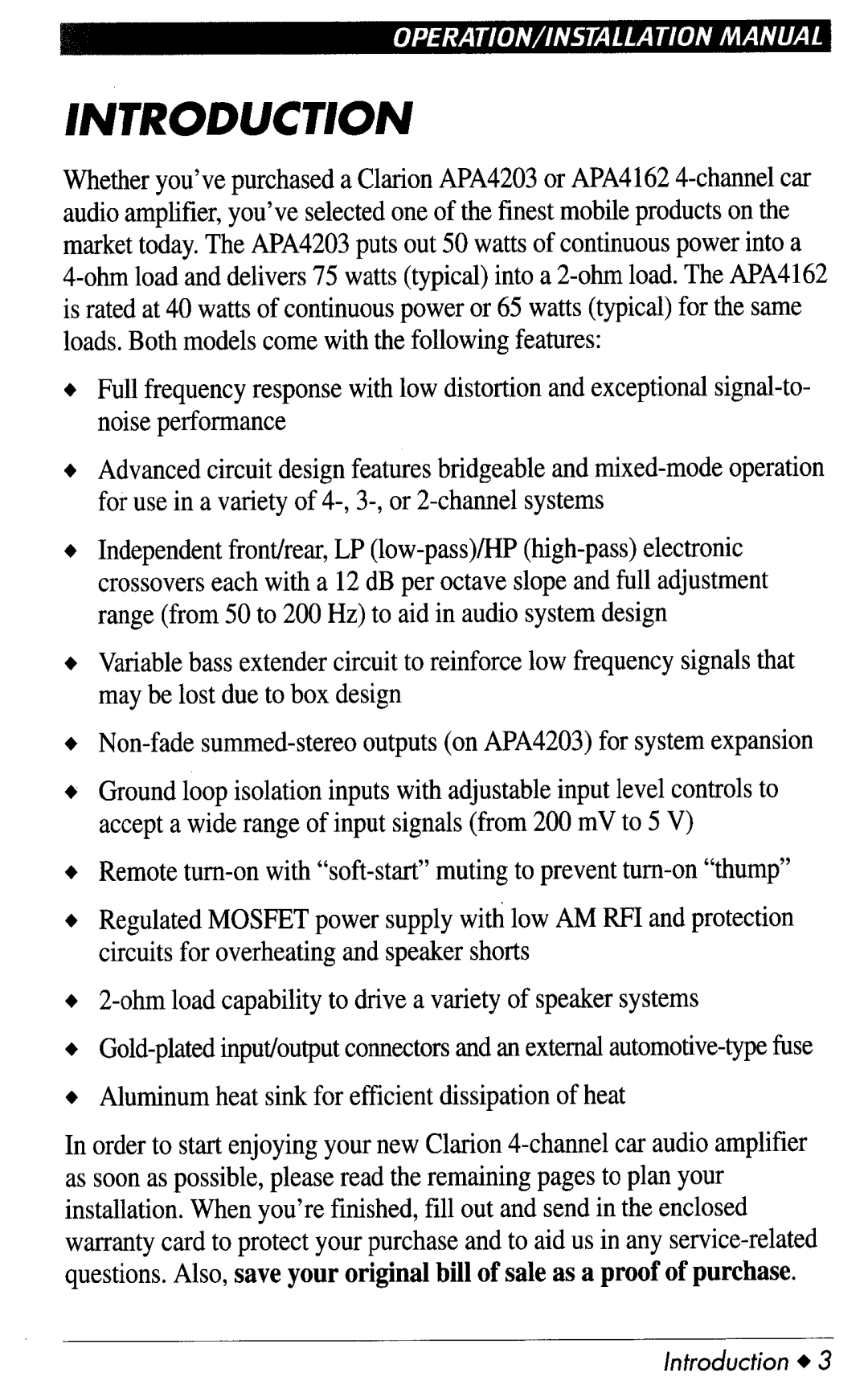 Clarion APA4203, apa4162 manual 