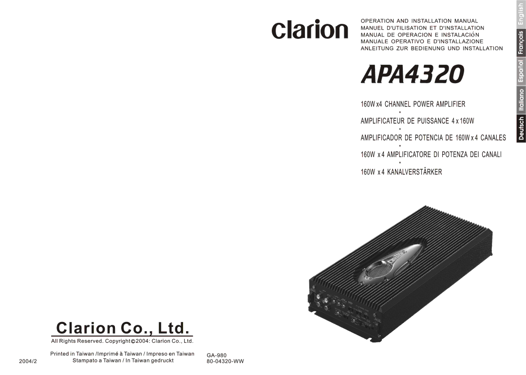 Clarion APA4320 manual 