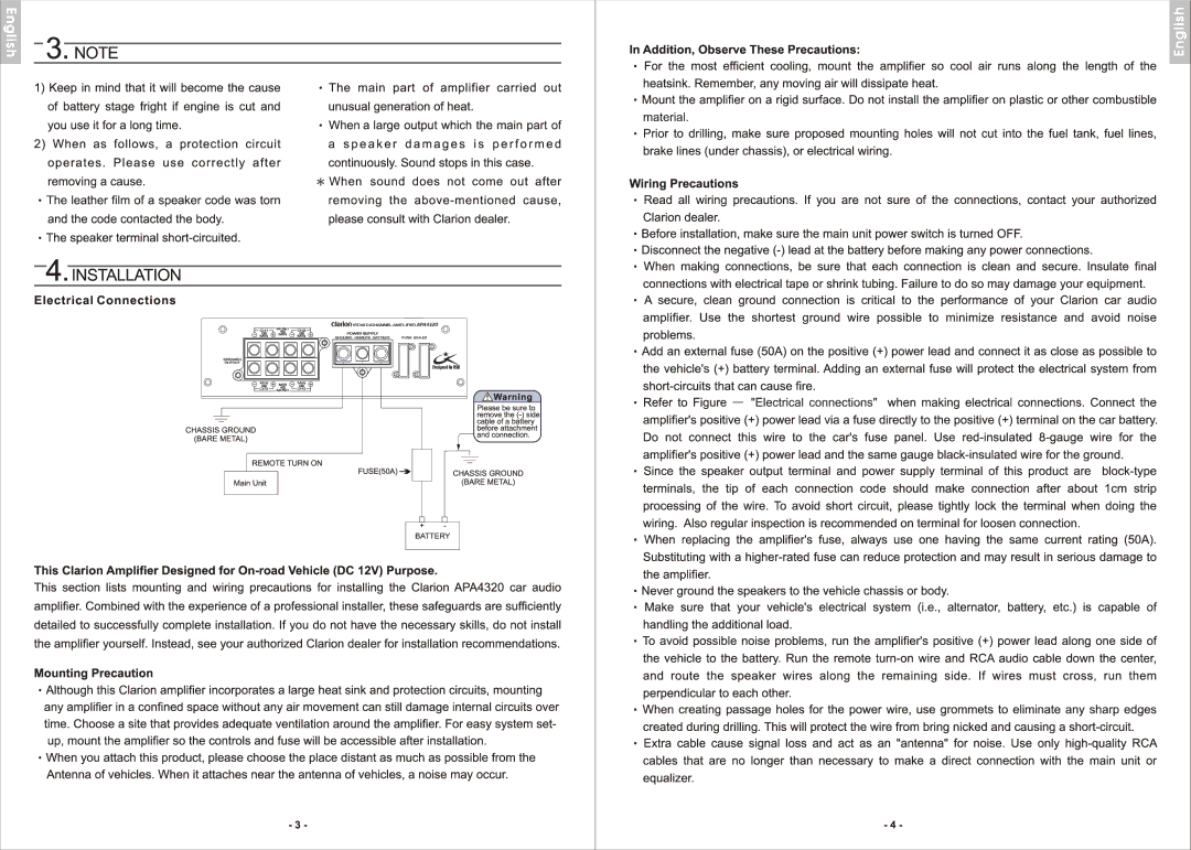 Clarion APA4320 manual 