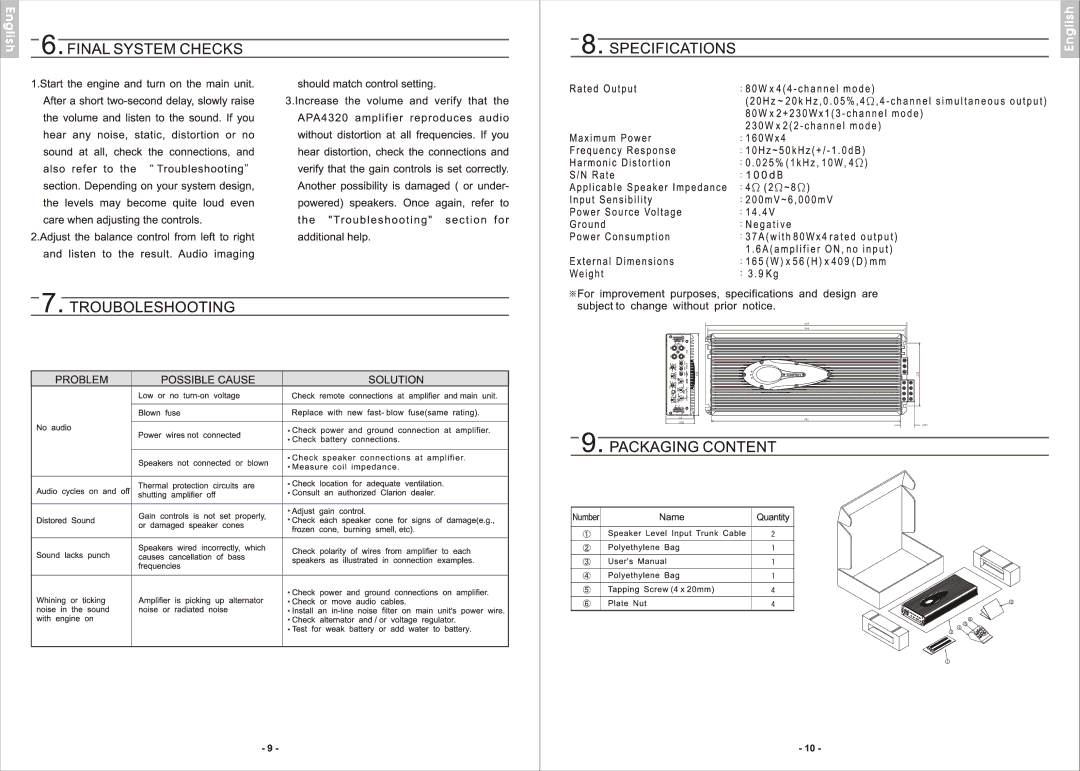 Clarion APA4320 manual 