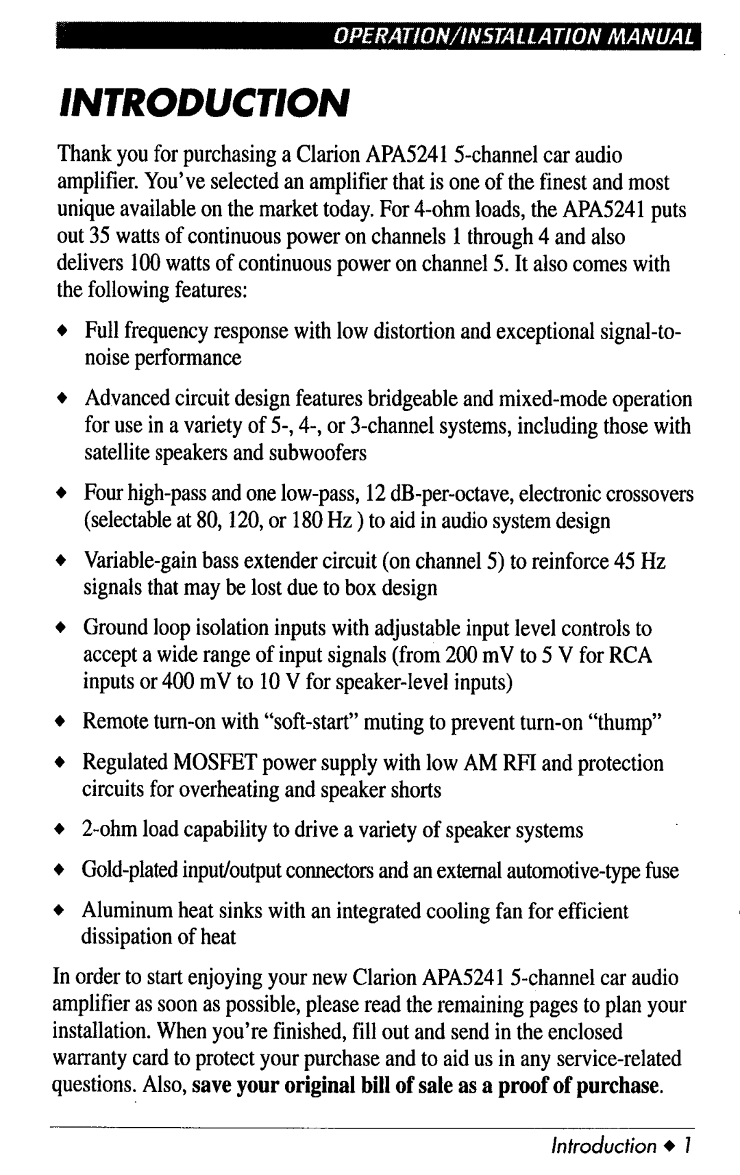 Clarion APA5241 manual 