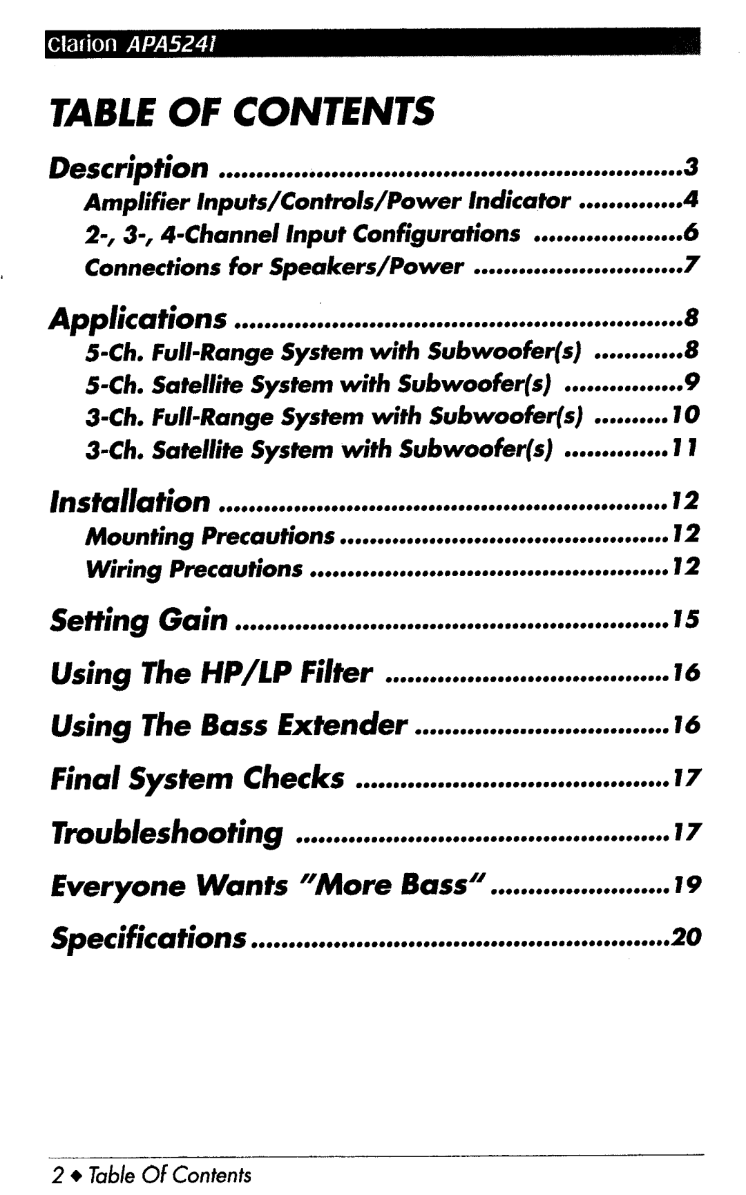 Clarion APA5241 manual 