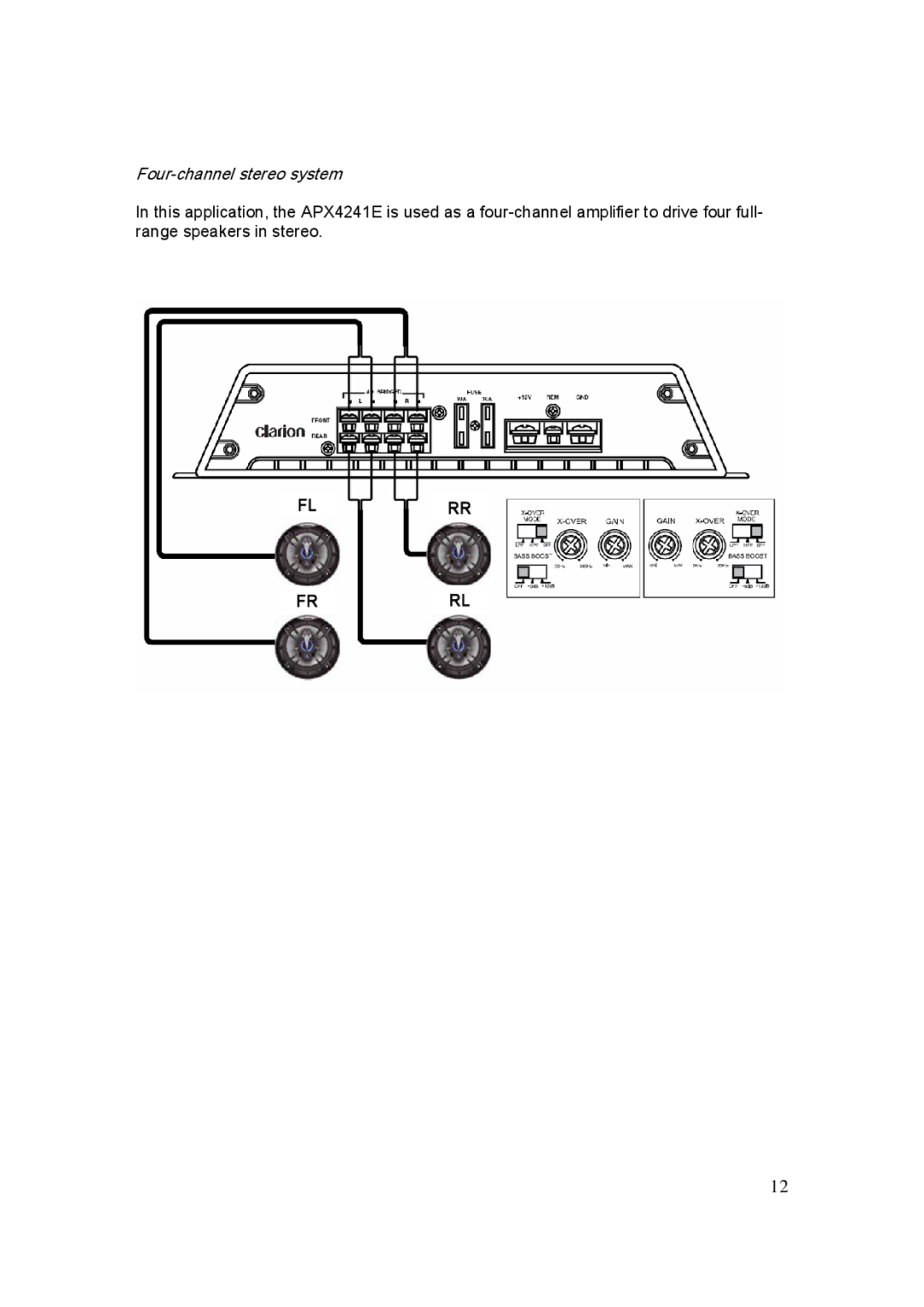 Clarion APX1301E, APX4241E, APX2121E manual Four-channel stereo system, Flrr Frrl 