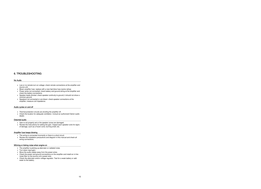 Clarion APX1301E, APX4241E, APX2121E manual Troubleshooting 