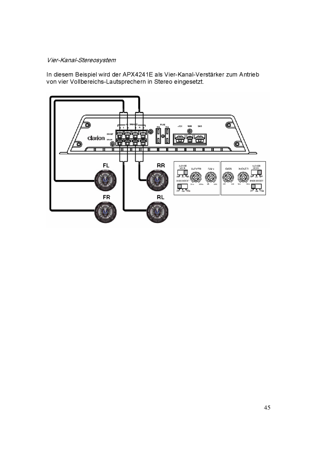 Clarion APX1301E, APX4241E, APX2121E manual Vier-Kanal-Stereosystem 