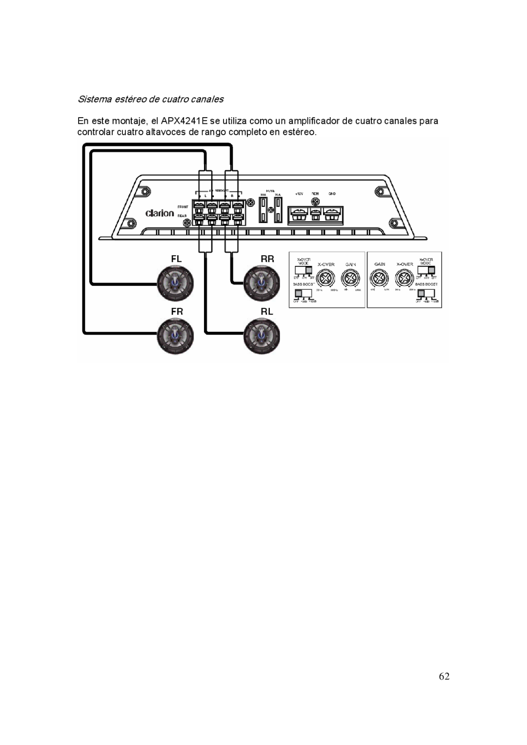 Clarion APX2121E, APX1301E, APX4241E manual Sistema estéreo de cuatro canales 