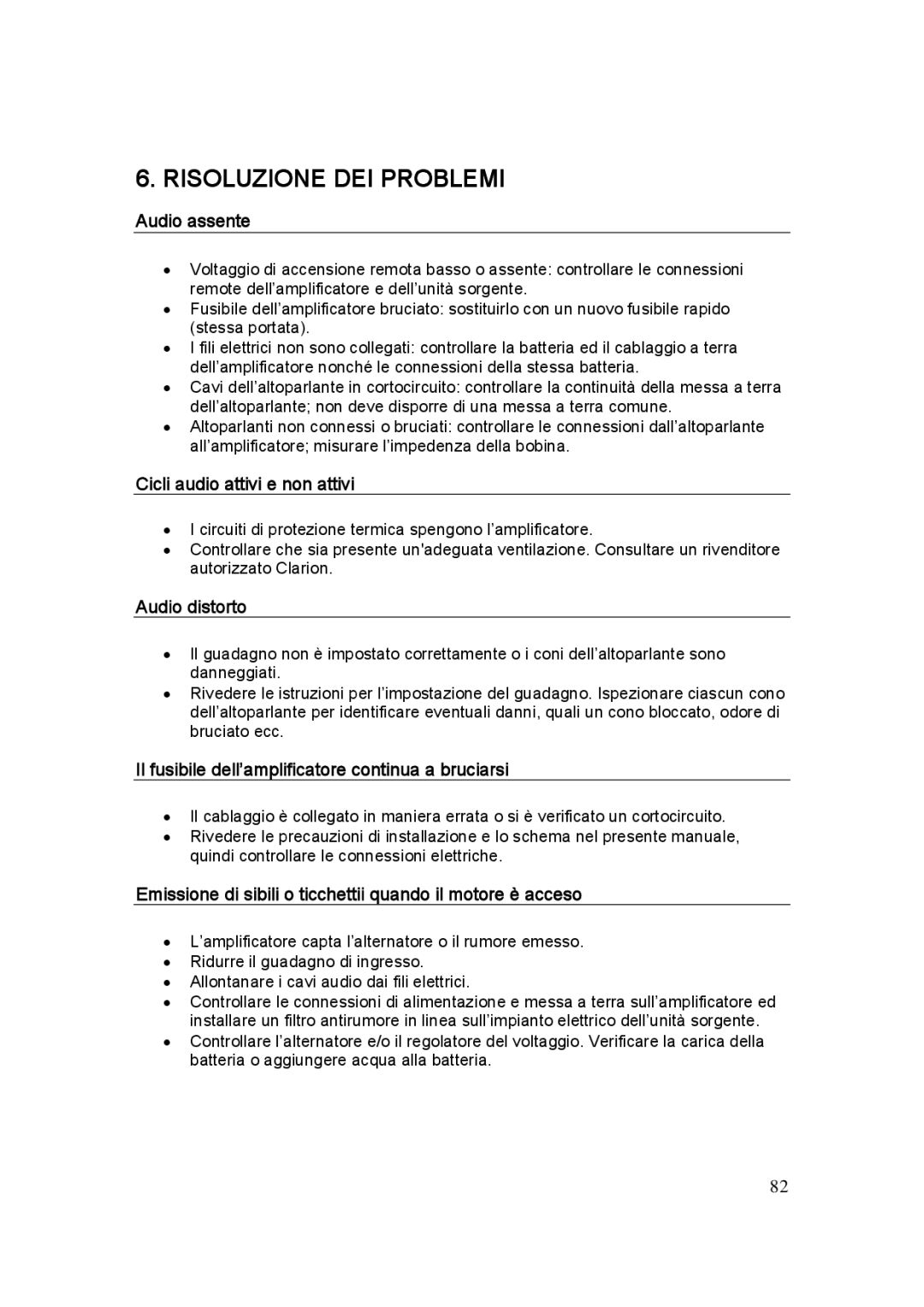 Clarion APX4241E, APX1301E, APX2121E manual Risoluzione DEI Problemi 