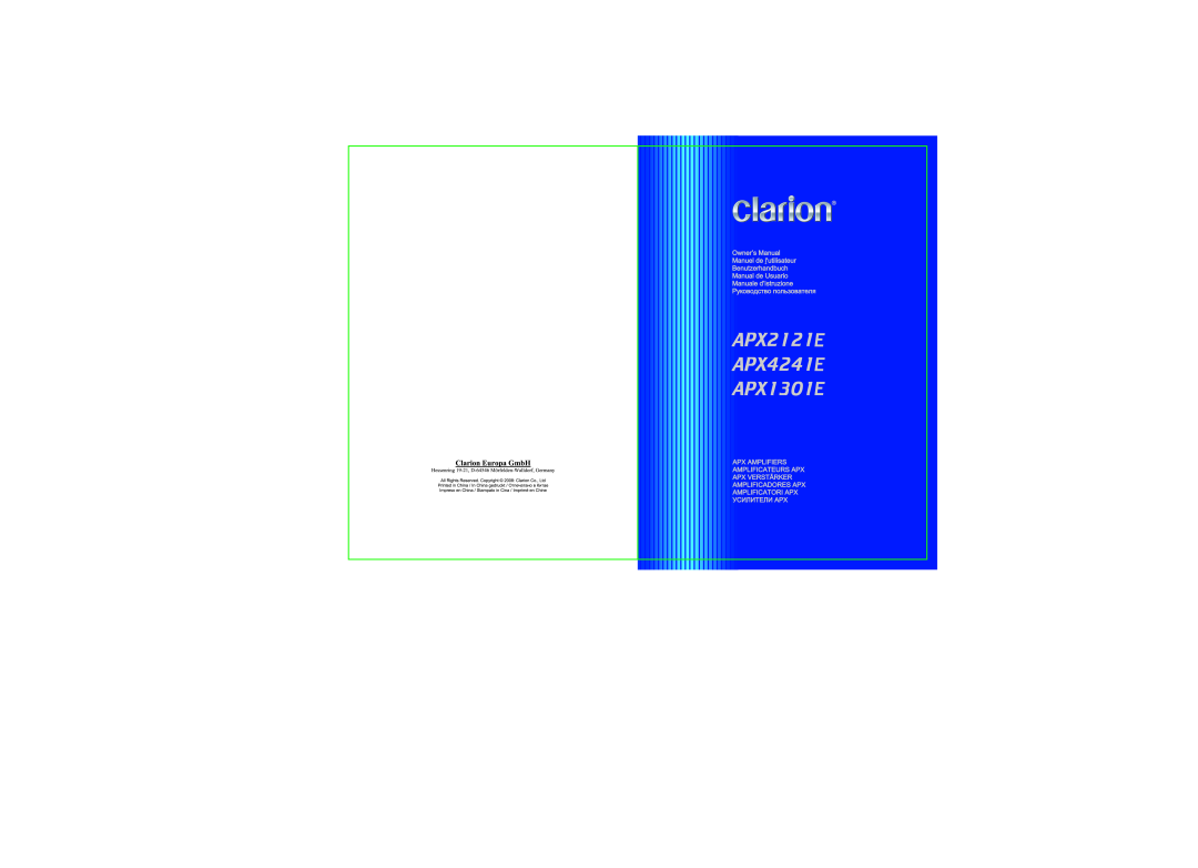 Clarion APX4241E, APX1301E, APX2121E manual 