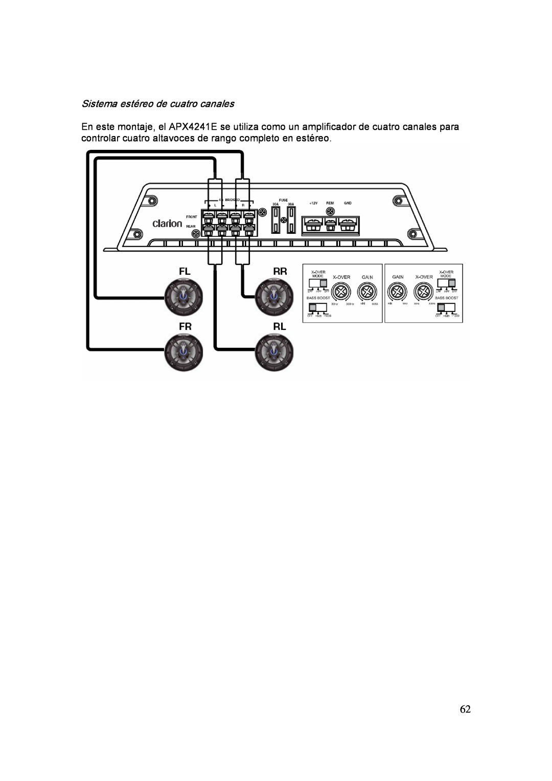 Clarion APX2121E, APX1301E, APX4241E manual Sistema estéreo de cuatro canales 