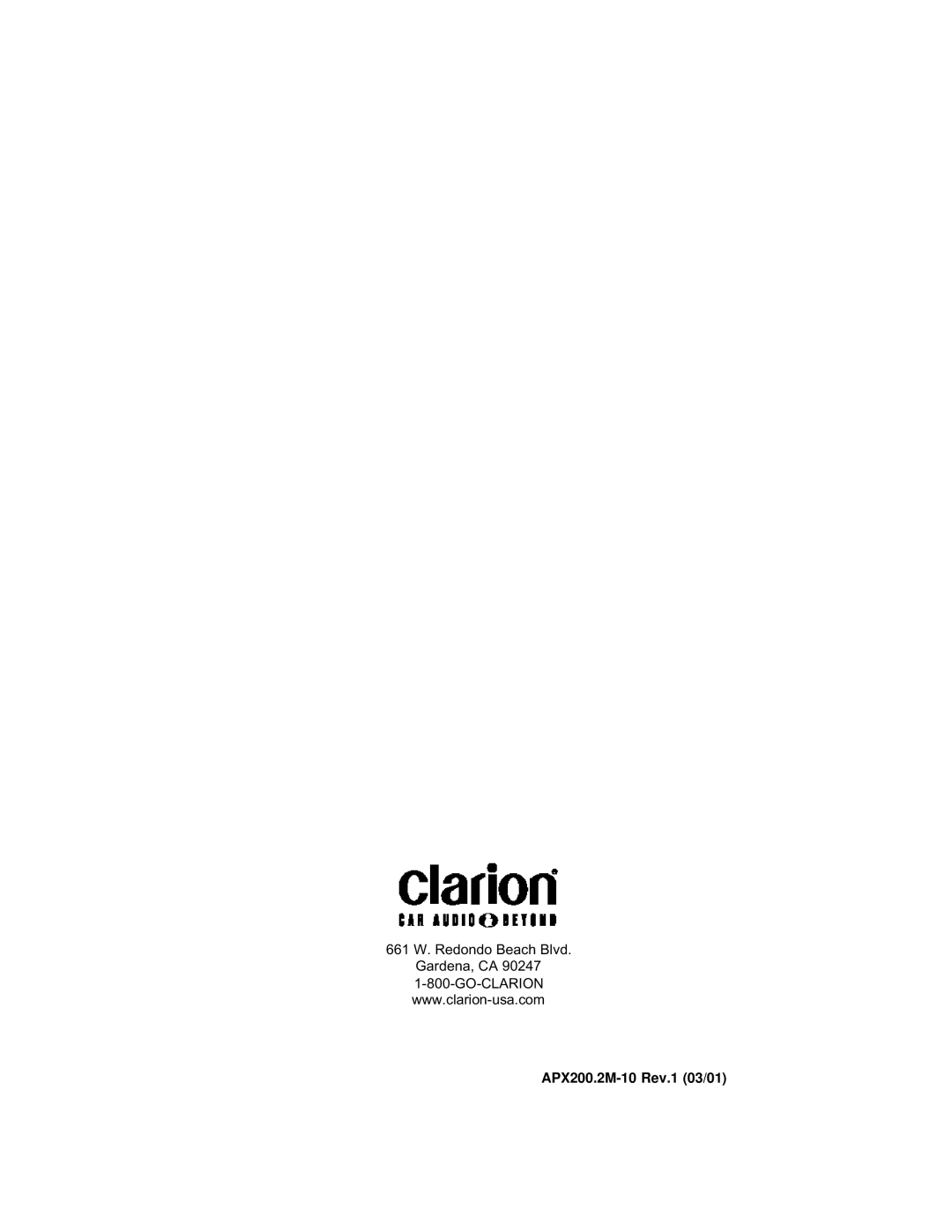 Clarion installation manual APX200.2M-10 Rev.1 03/01 