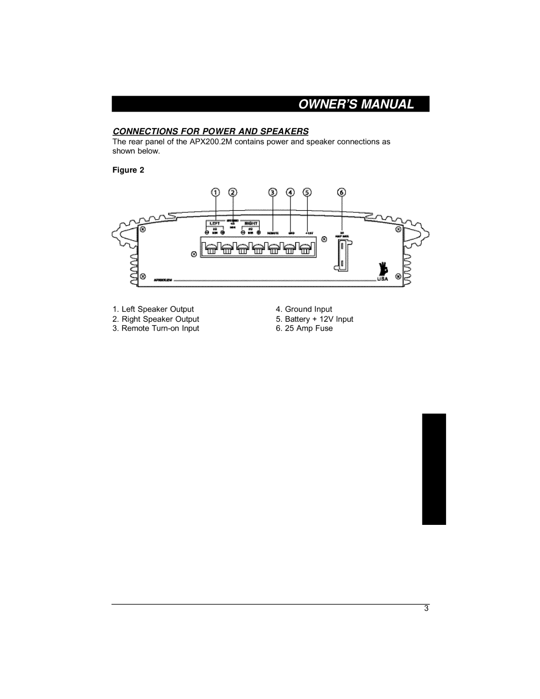 Clarion APX200 installation manual Connections for Power and Speakers 