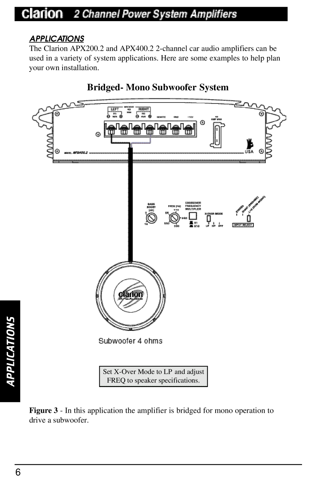 Clarion APX200.2, APX400.2 manual Applications 