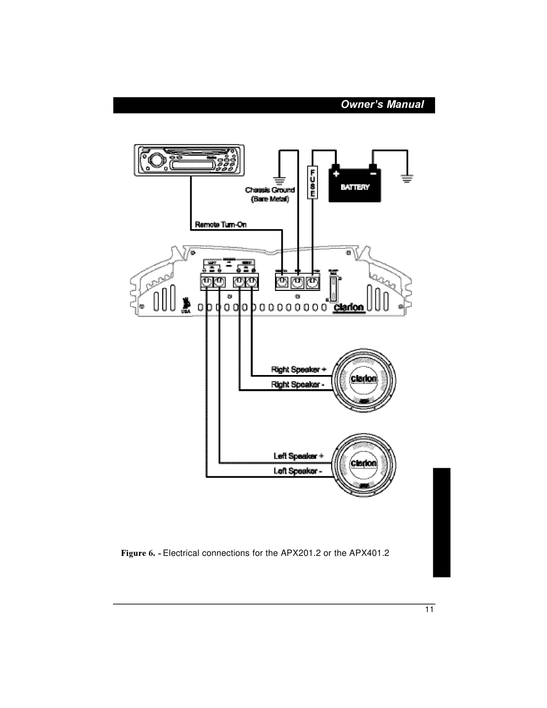 Clarion installation manual Electrical connections for the APX201.2 or the APX401.2 