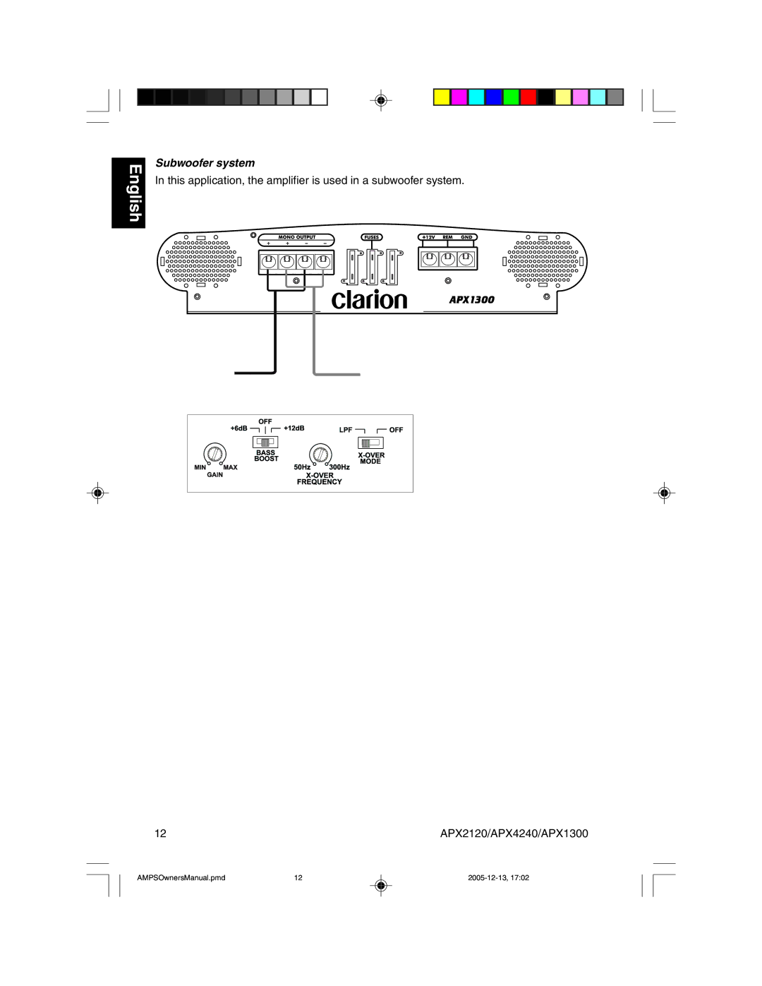 Clarion APX2120 owner manual Subwoofer system 